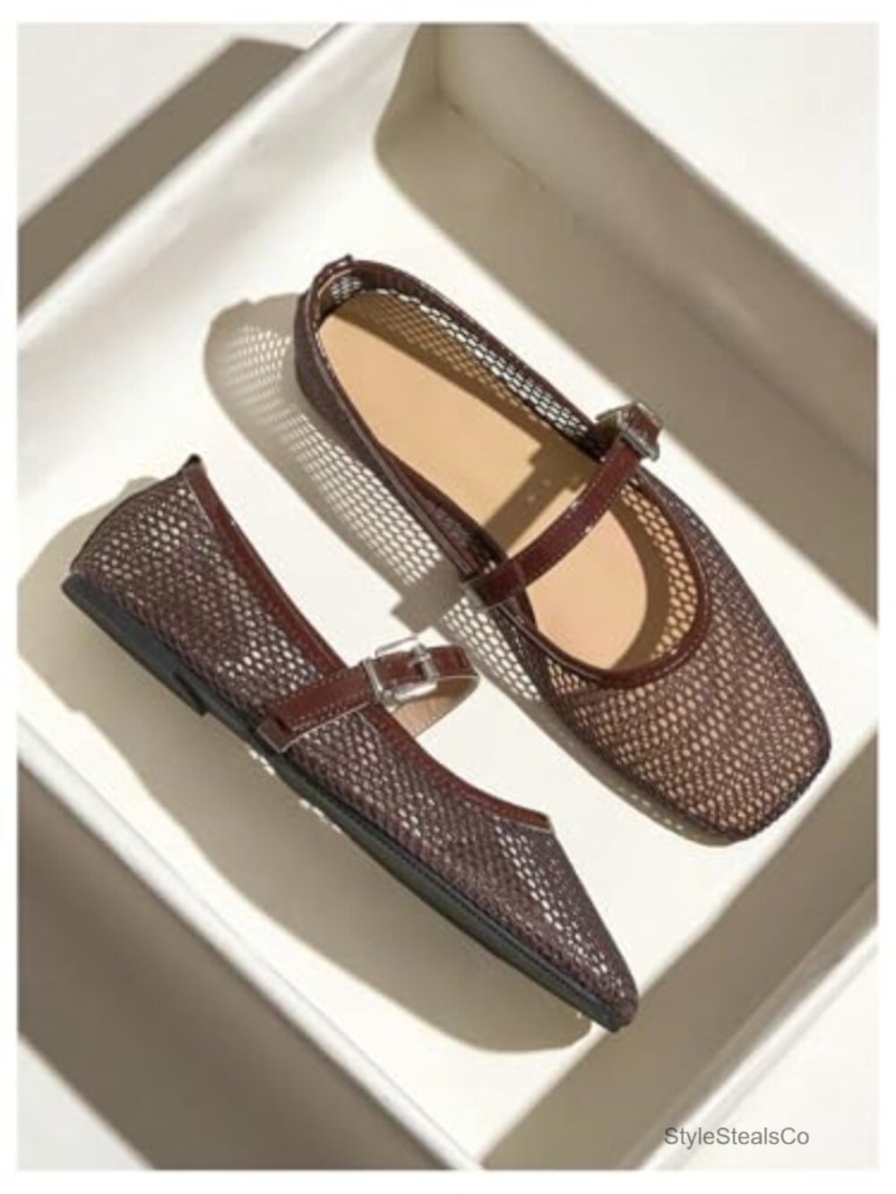 Mesh Ballet Flats Comfortable Dressy Trendy Square Closed Toe Maryjane - Picture 4 of 6